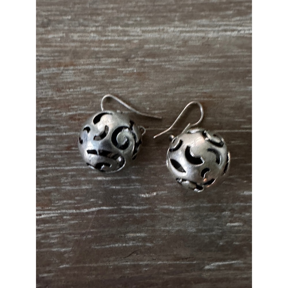 Sterling Silver Tone Filigree Ball Drop Dangle Earrings Ornate Vintage Style - Picture 5 of 6